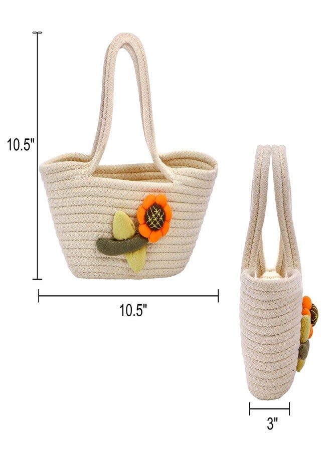 ZEAYEA 2 Pcs Little Girls Purses, Small Cute Flower Handbags with Handles, Cotton Woven Beach Bags for Girls Christmas Easter Birthday Gift - Image 2